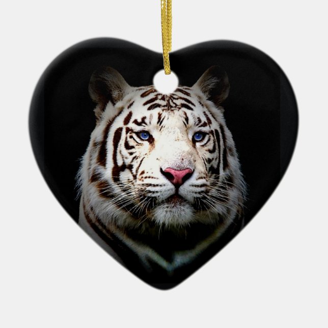 White Tiger Heart Ceramic Ornament (Front)