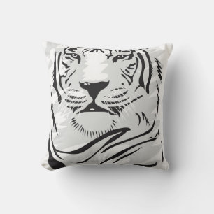 White Tiger Illustration Pillow