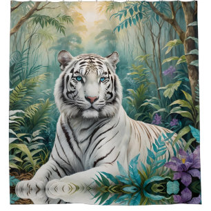 White Tiger in a Blue Green Jungle