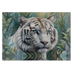 White Tiger in a Blue Green Jungle Cutting Board