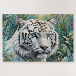 White Tiger in a Blue Green Jungle Jigsaw Puzzle
