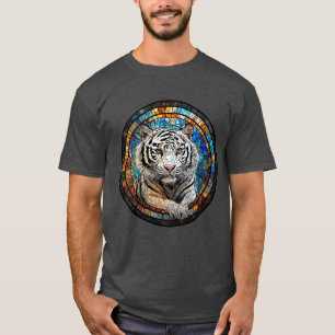 White Tiger in a Vibrant Circular Design T-Shirt