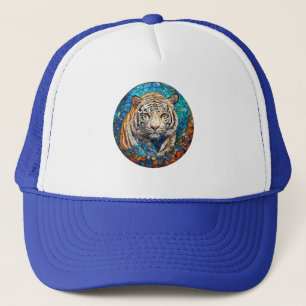 White Tiger in a Vibrant Circular Design Trucker Hat