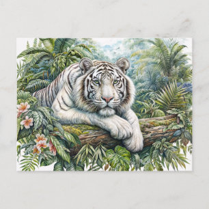 White Tiger In Jungle Watercolor Art Postcard