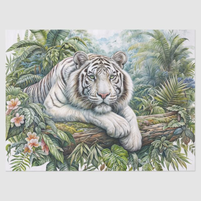 White Tiger In Lush Jungle  Tissue Paper (Front)