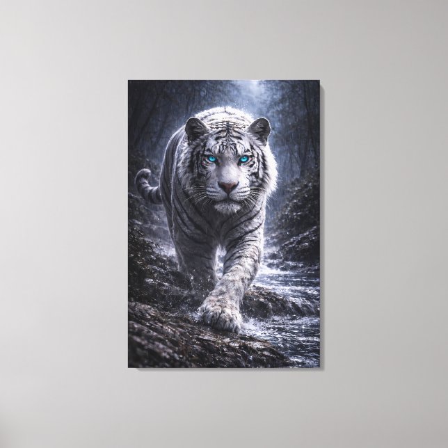 White Tiger in Motion – ManJiangHong Art Series Canvas Print (Front)