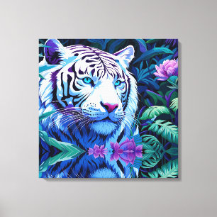 White Tiger in purple flowers  Canvas Print