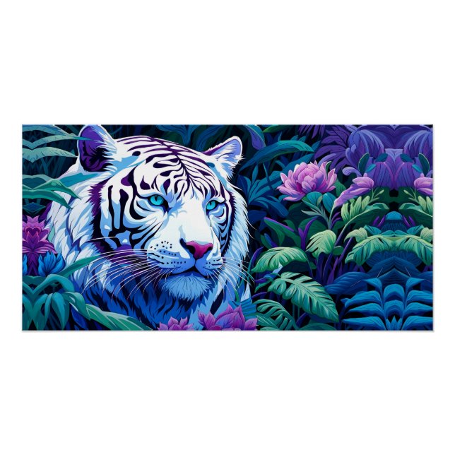 White Tiger in purple flowers  Poster (Front)