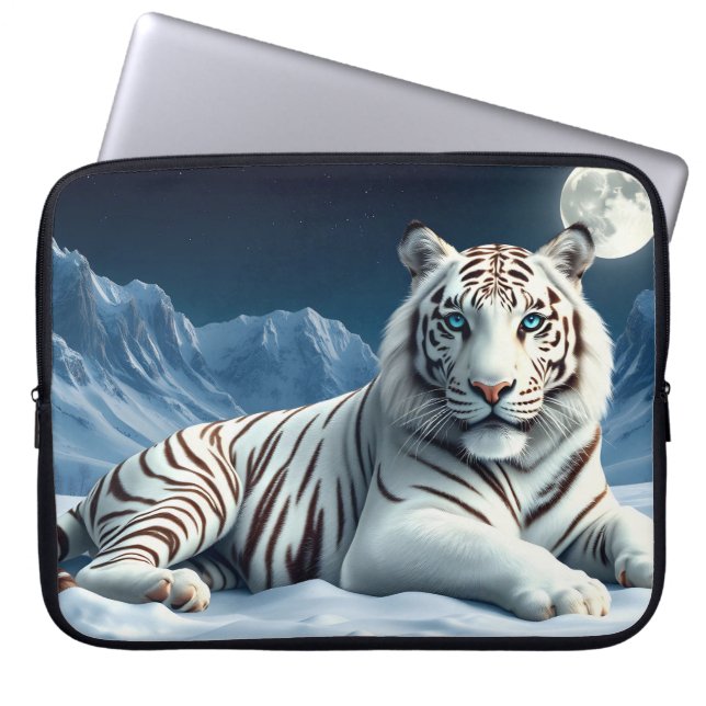 White Tiger In The Snow And Mountains Laptop Sleeve (Front)