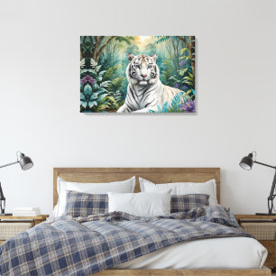 White Tiger Jungle Flora Canvas Print