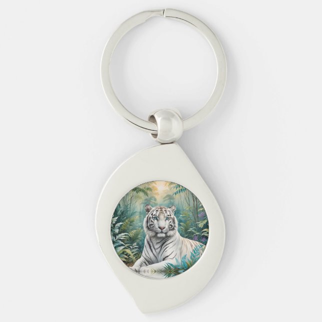 White Tiger Jungle Flora Keychain (Front)
