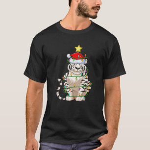 White Tiger Lighting Xmas Tree Santa White Tiger C T-Shirt