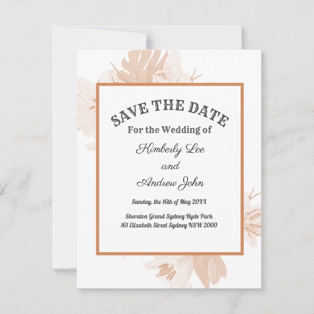 White Tiger Lilies Orange Blush Save The Date Invitation (Front)