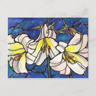 White Tiger Lily Flowers Stained Glass Design Art Postcard