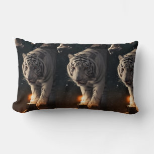 White Tiger – Midnight Snow And Golden Light Lumbar Pillow