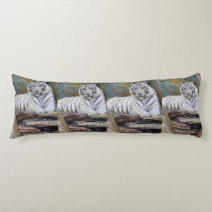 White Tiger Mixed-Media Collage – Elegant Art Pill Body Pillow