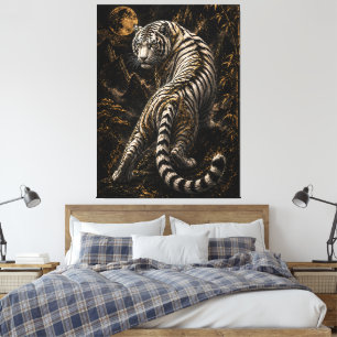 White Tiger Moonlight Canvas Wall Art   Mystical N