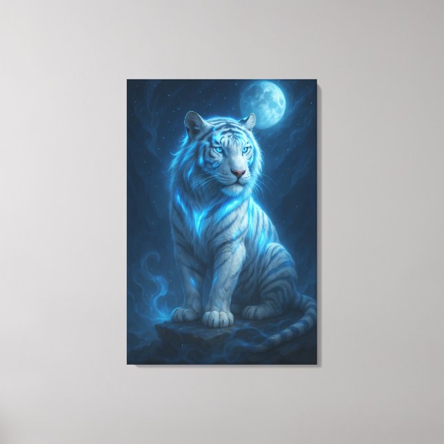 White Tiger – Moonlit Mystical Scene | ManJiangHon Canvas Print (Front)