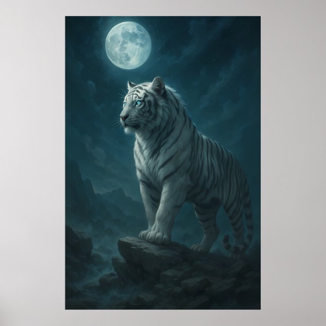 White Tiger – Moonlit Mystical Scene | ManJiangHon Poster (Front)