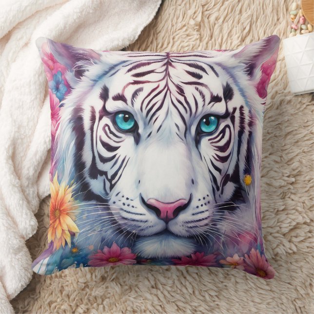 White Tiger -Pillow Throw Pillow (Blanket)