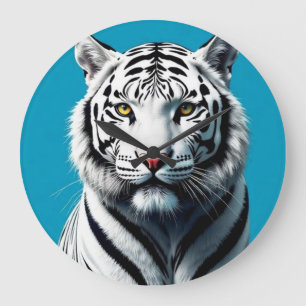 White Tiger Pop Art – Fierce & Colorful Wild Cat  Large Clock