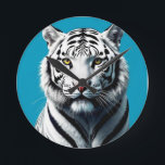 White Tiger Pop Art – Fierce & Colorful Wild Cat  Round Clock<br><div class="desc">Unleash the wild elegance of the white tiger in this bold pop art design! With striking contrasts,  vibrant colors,  and graphic style,  this illustration transforms one of nature’s most majestic animals into a modern art icon.</div>