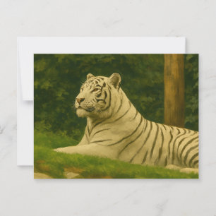 White Tiger Resting in Forest Light Postcard