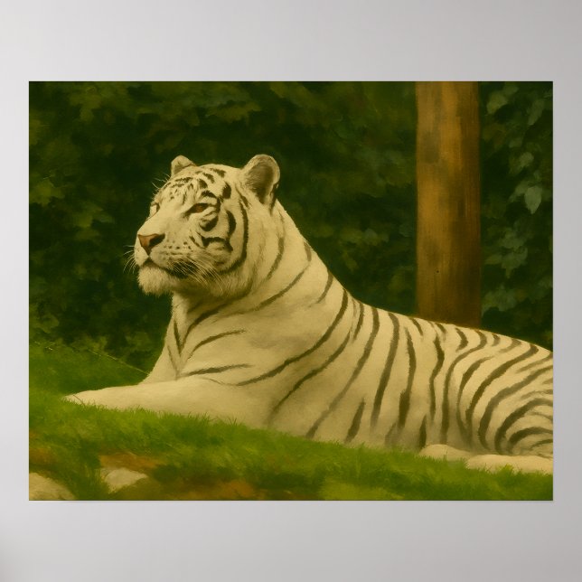 White Tiger Resting in Forest Light Poster (Front)
