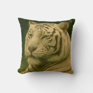 White Tiger Resting in Woodland Shade Throw Pillow