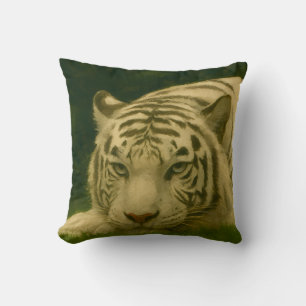White Tiger Resting in Woodland Shade Throw Pillow