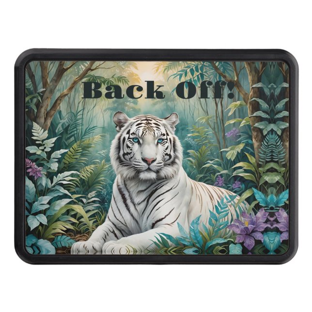 White Tiger Tiger in a Blue Green Jungle Trailer Hitch Cover (Front)