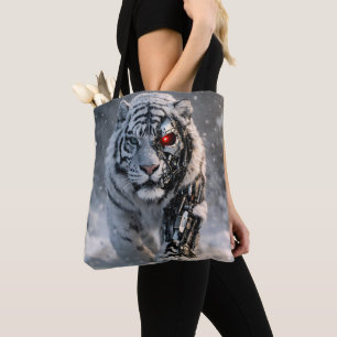 White Tiger tote bag, cyber wildlife sci-fi fashio Bag