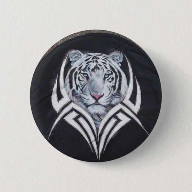 White Tiger Tribal 2 Inch Round Button (Front)