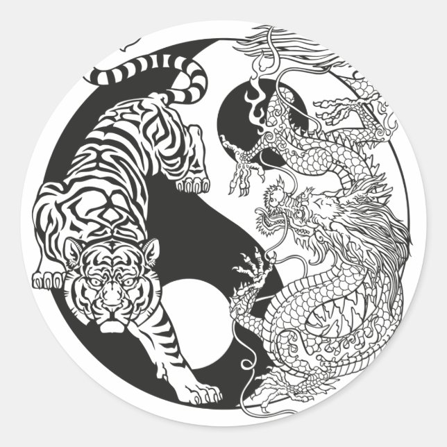 White tiger versus green dragon in the yin classic classic round sticker (Front)