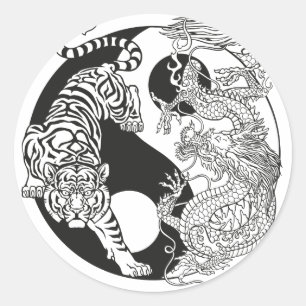 White tiger versus green dragon in the yin classic round sticker