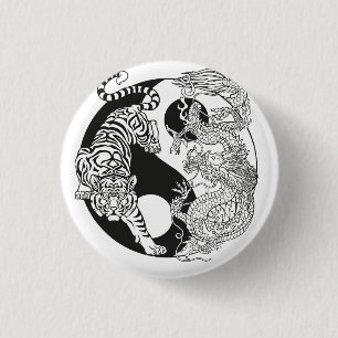 White tiger versus green dragon in the yin yang 1 inch round button