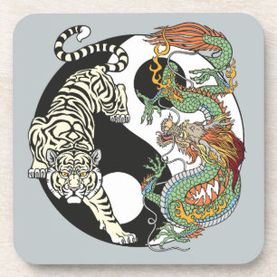 White tiger versus green dragon in the yin yang be coaster