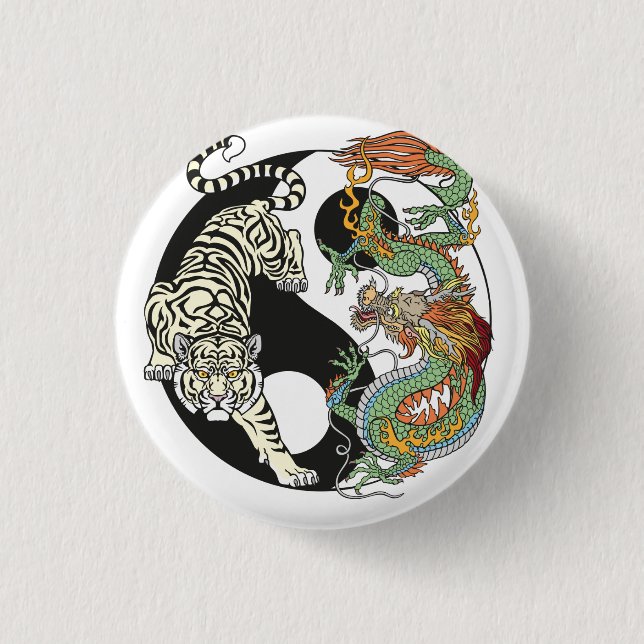 White tiger versus green dragon in the yin yang bu 1 inch round button (Front)