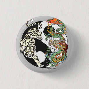 White tiger versus green dragon in the yin yang bu 1 inch round button
