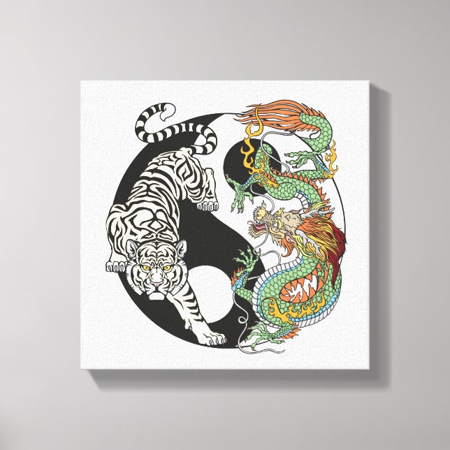 White tiger versus green dragon in the yin yang  c canvas print (Front)
