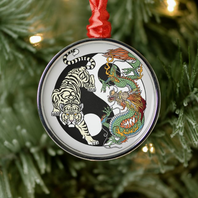 White tiger versus green dragon in the yin yang ce metal ornament (Tree)