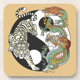 White tiger versus green dragon in the yin yang coaster