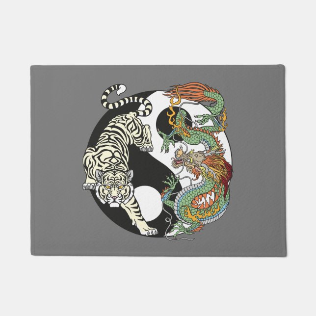 White tiger versus green dragon in the yin yang do doormat (Front)