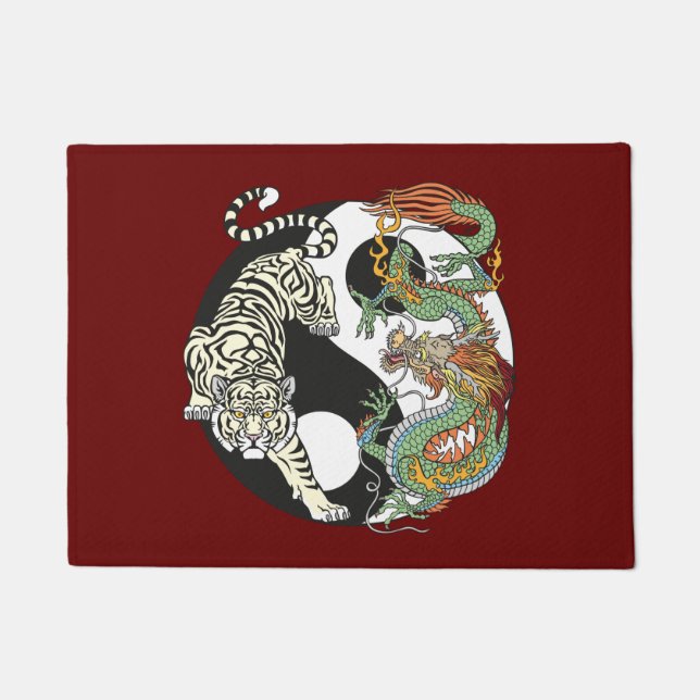 White tiger versus green dragon in the yin yang do doormat (Front)
