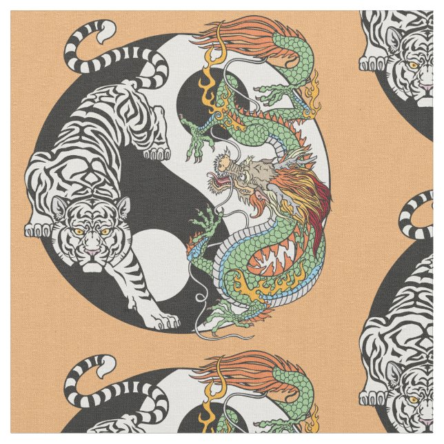 White tiger versus green dragon in the yin yang fabric (Close Up)