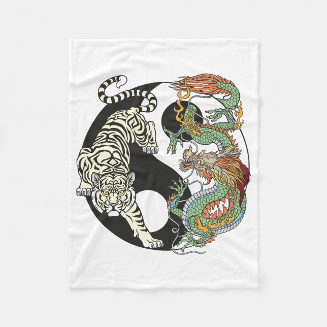 White tiger versus green dragon in the yin yang fleece blanket (Front)