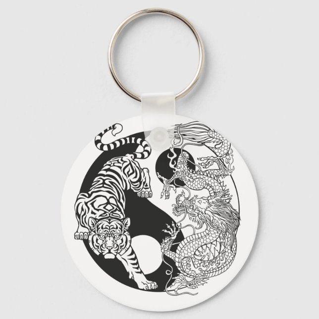 White tiger versus green dragon in the yin yang  k keychain (Front)