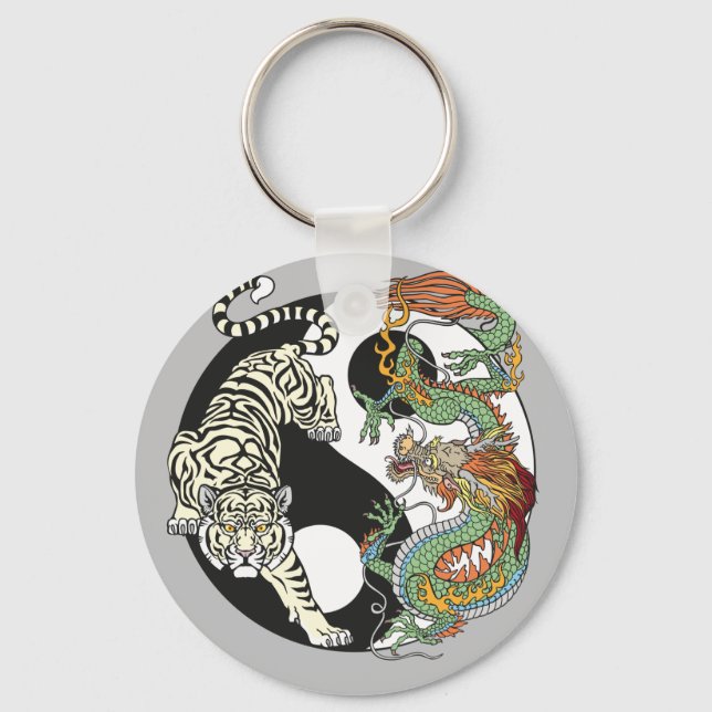 White tiger versus green dragon in the yin yang keychain (Front)