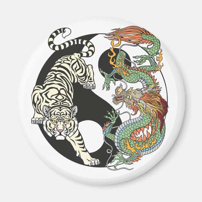 White tiger versus green dragon in the yin yang magnet (Front)