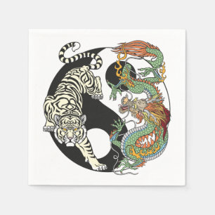 White tiger versus green dragon in the yin yang  napkin